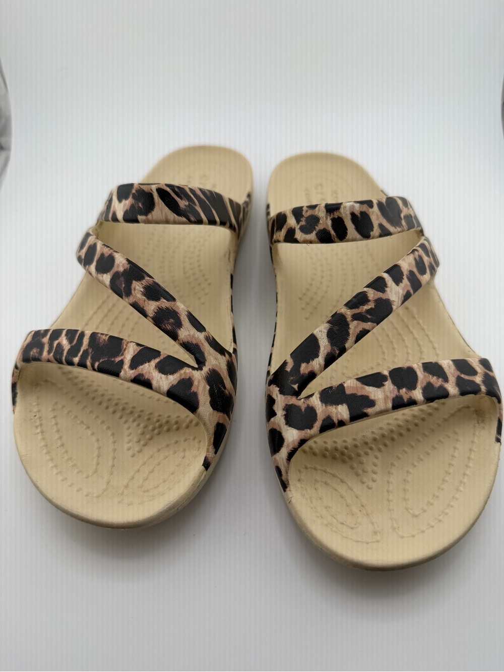 Crocs Rare Animal Print Leopard Strappy Slide Sandals - Women's Beige